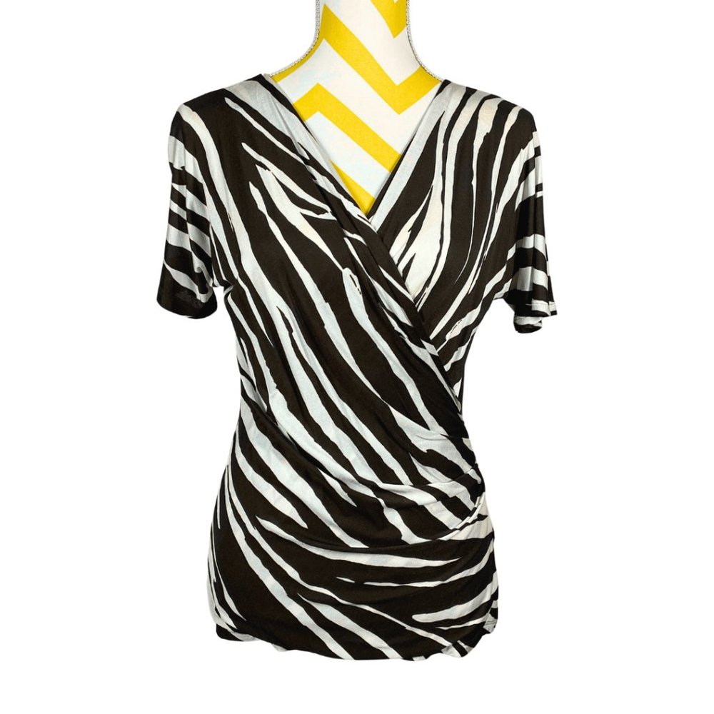 NWT MaxMara Zebra Print Blouse • Size L • Dark Brown/Light Cream